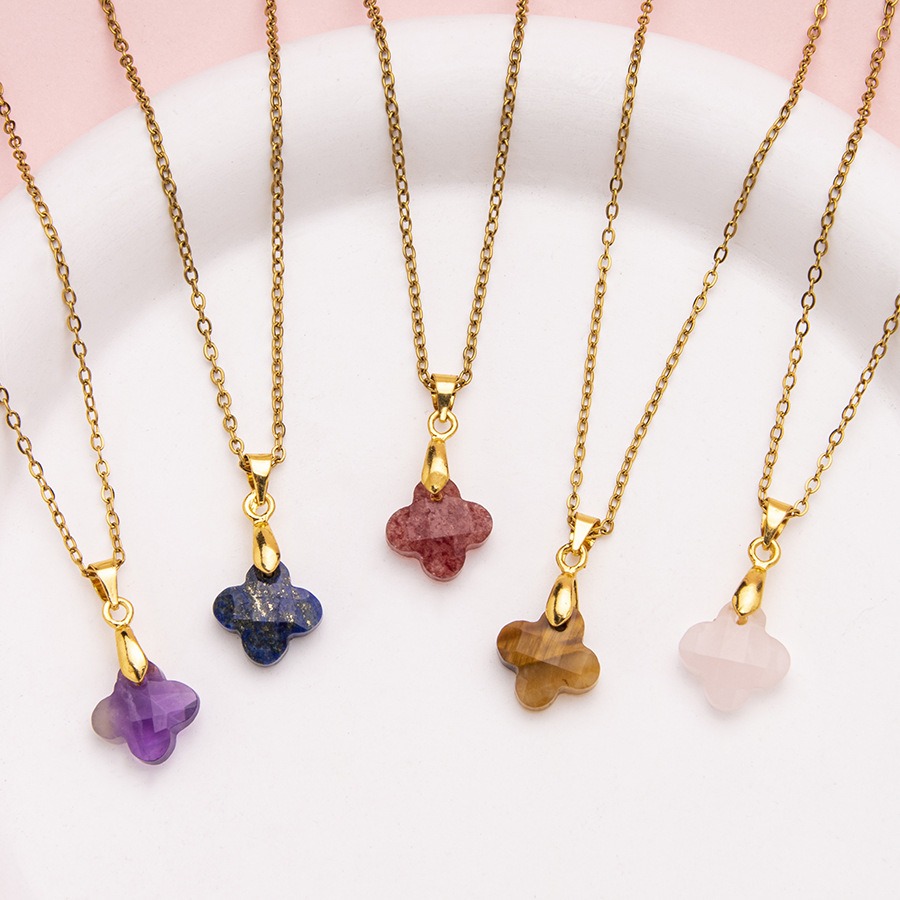 1pc Natural Stone Faceted Four - Red Clover Flower ulasan dan harga
