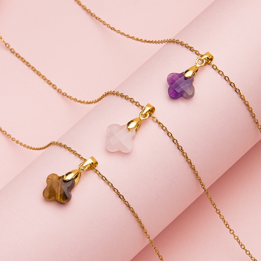 1pc Natural Stone Faceted Four - Red Clover Flower ulasan dan harga