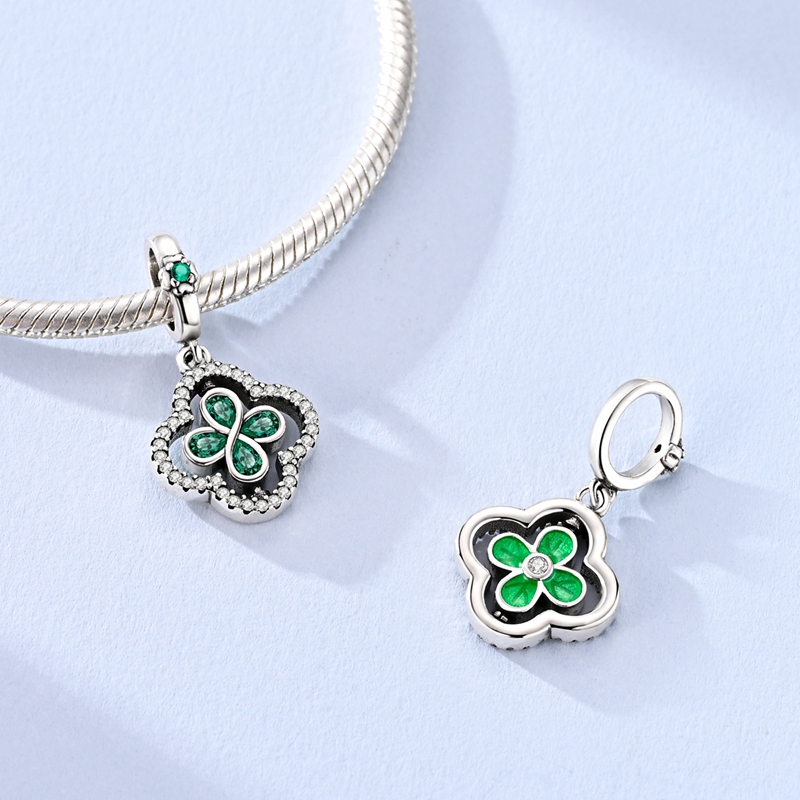 New 925 Sterling Silver Green  - Red Clover Flower ulasan dan harga